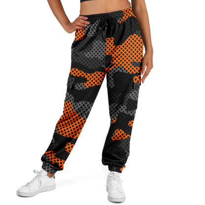 Camo Cargo Pants | Unisex | Black & Orange Pixel Camouflage