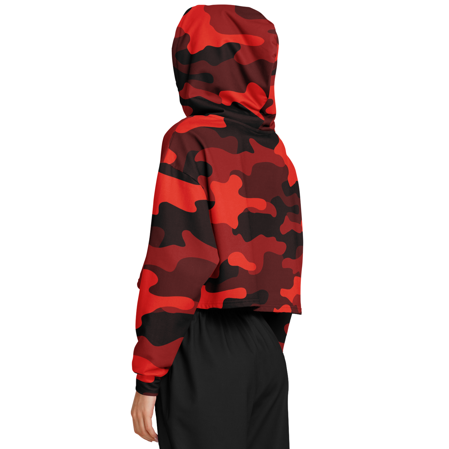 Cropped Hoodie For Women | Scarlet Red & Black Camouflage