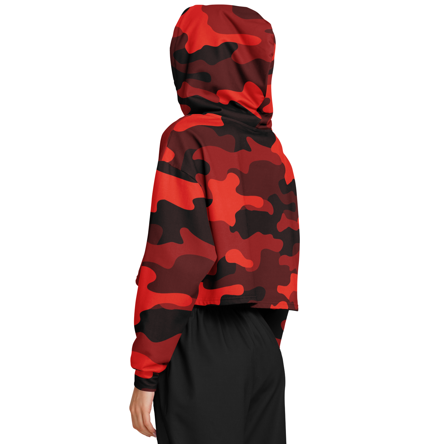 Cropped Hoodie For Women | Scarlet Red & Black Camouflage