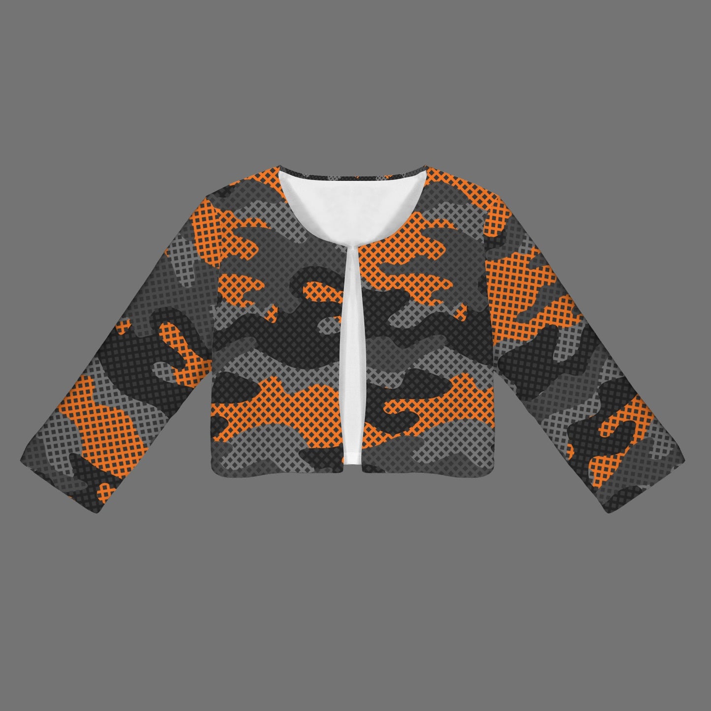 Camo Blazer | Cropped Open Front | Orange & Black Pixel Camouflage