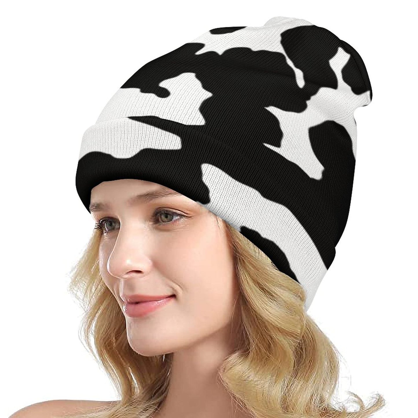 Camo Beanie | Black & White Cow Camouflage