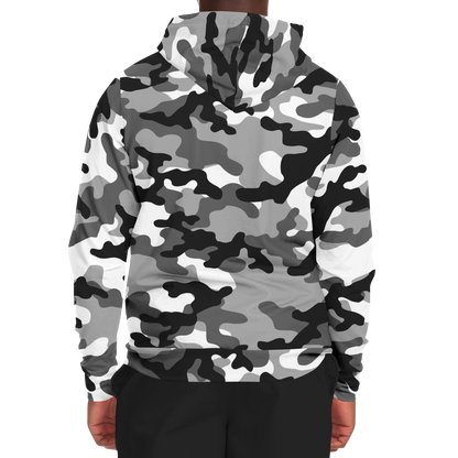 Zip-Up Hoodie | Gray, Black & White Camouflage