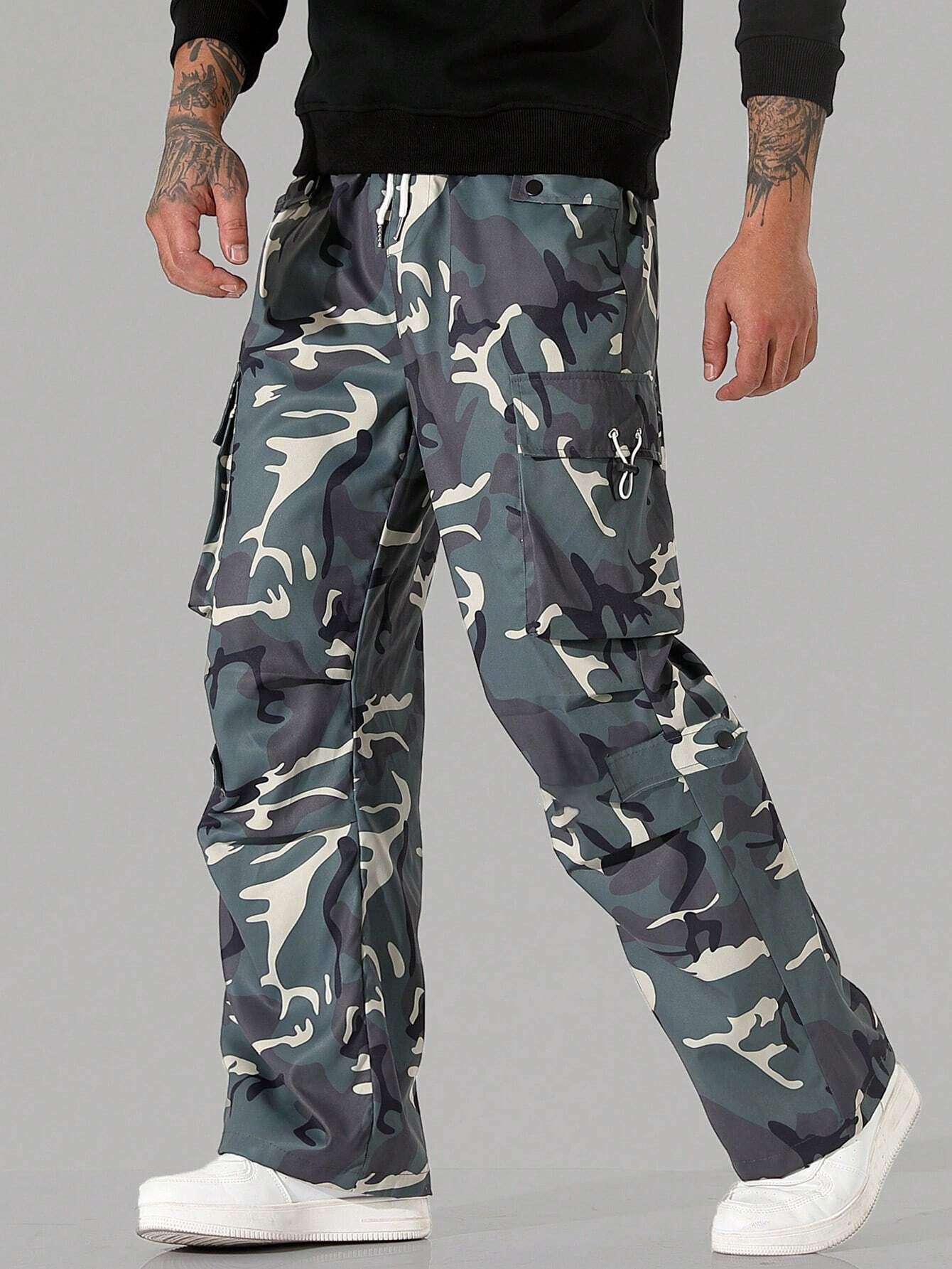 Men'S Camo Drawstring Pocket Casual Pants | Green, Beige, Khaki, Grey