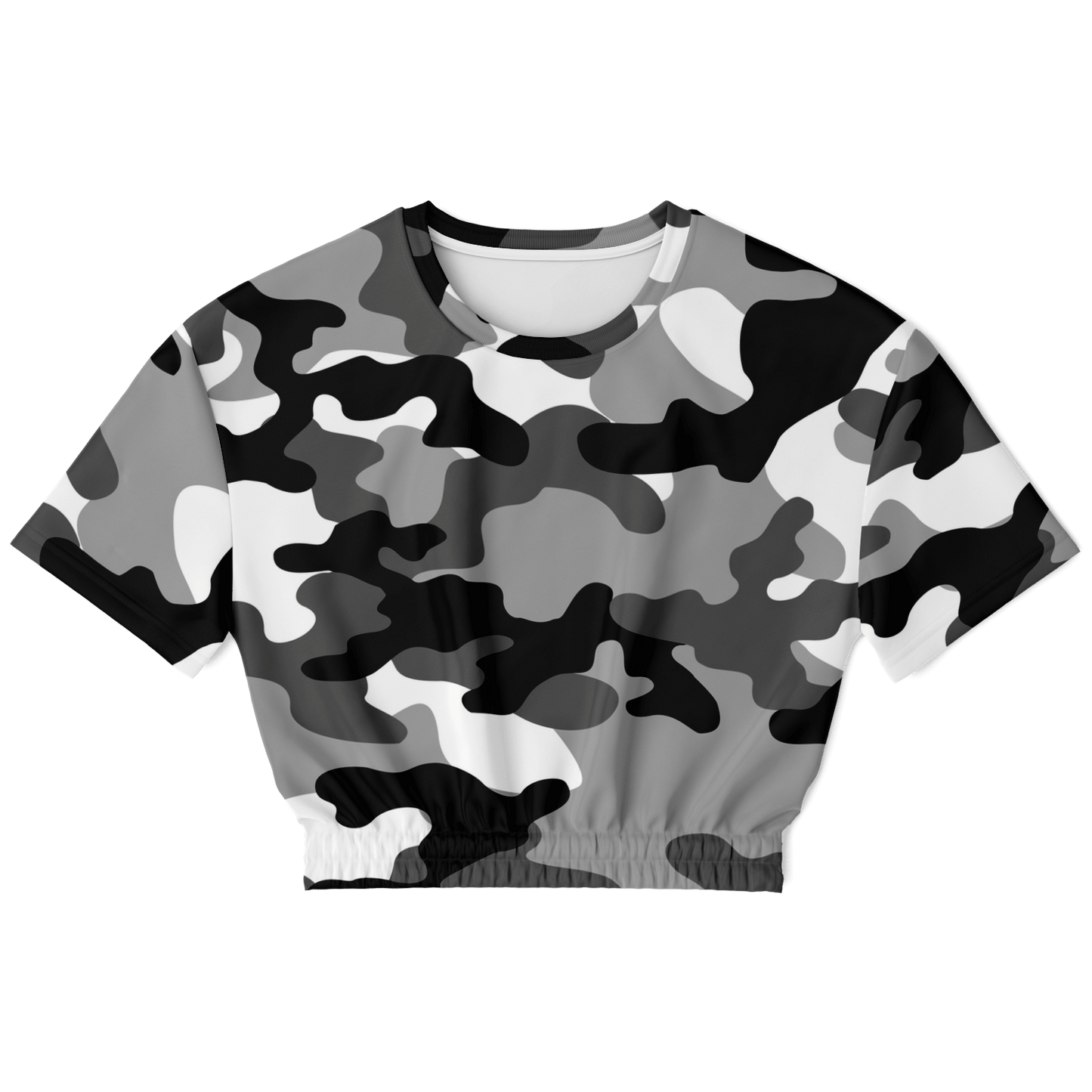 Camo Crop Top Sweatshirt | Black, White & Gray Camouflage