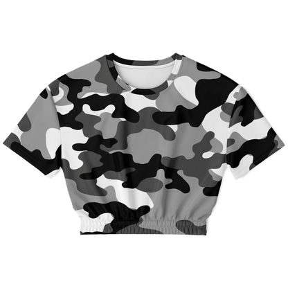 Camo Crop Top Sweatshirt | Black, White & Gray Camouflage