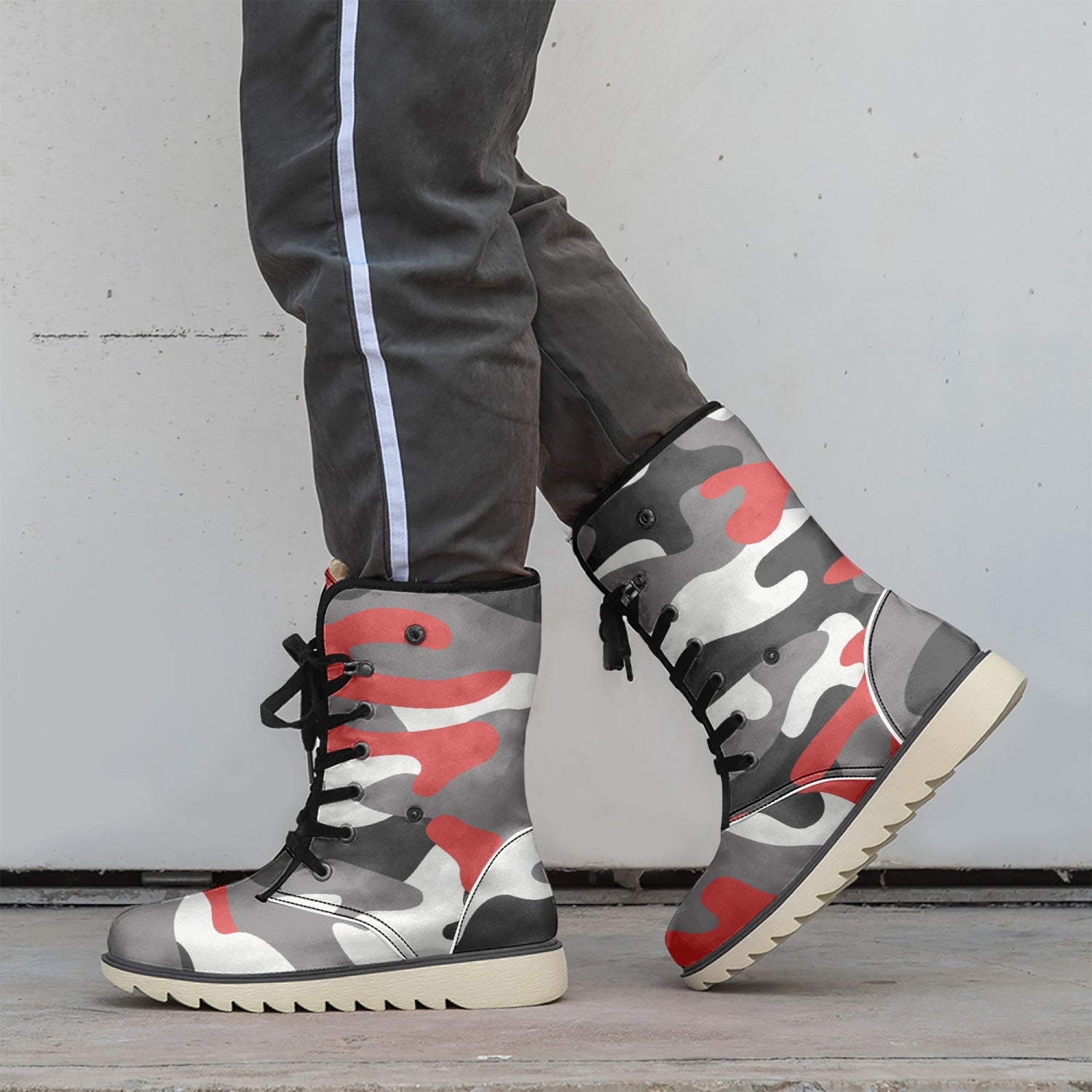 Camo Boots | Red, Black, & White Cotton-Pad Fur Lining