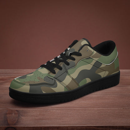 Camo Sneakers | Military Brown Low-Top Leather Camouflage Shoes