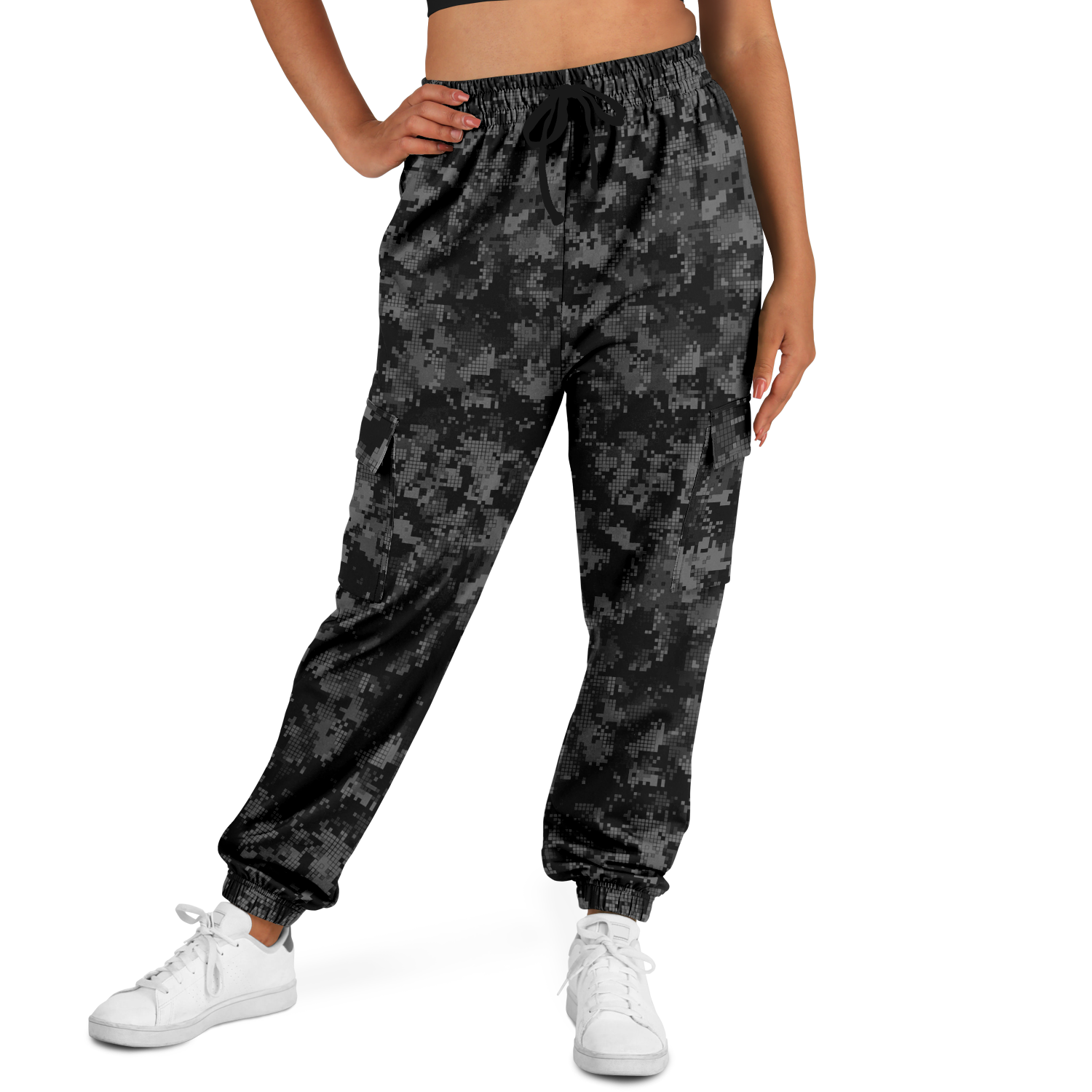 Black Camo Cargo Pants | Digital Monochrome Dark Gray