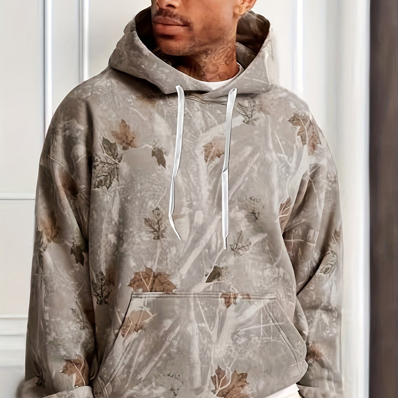 Men's Tropical Print Hoodie | Casual Apricot Pullover