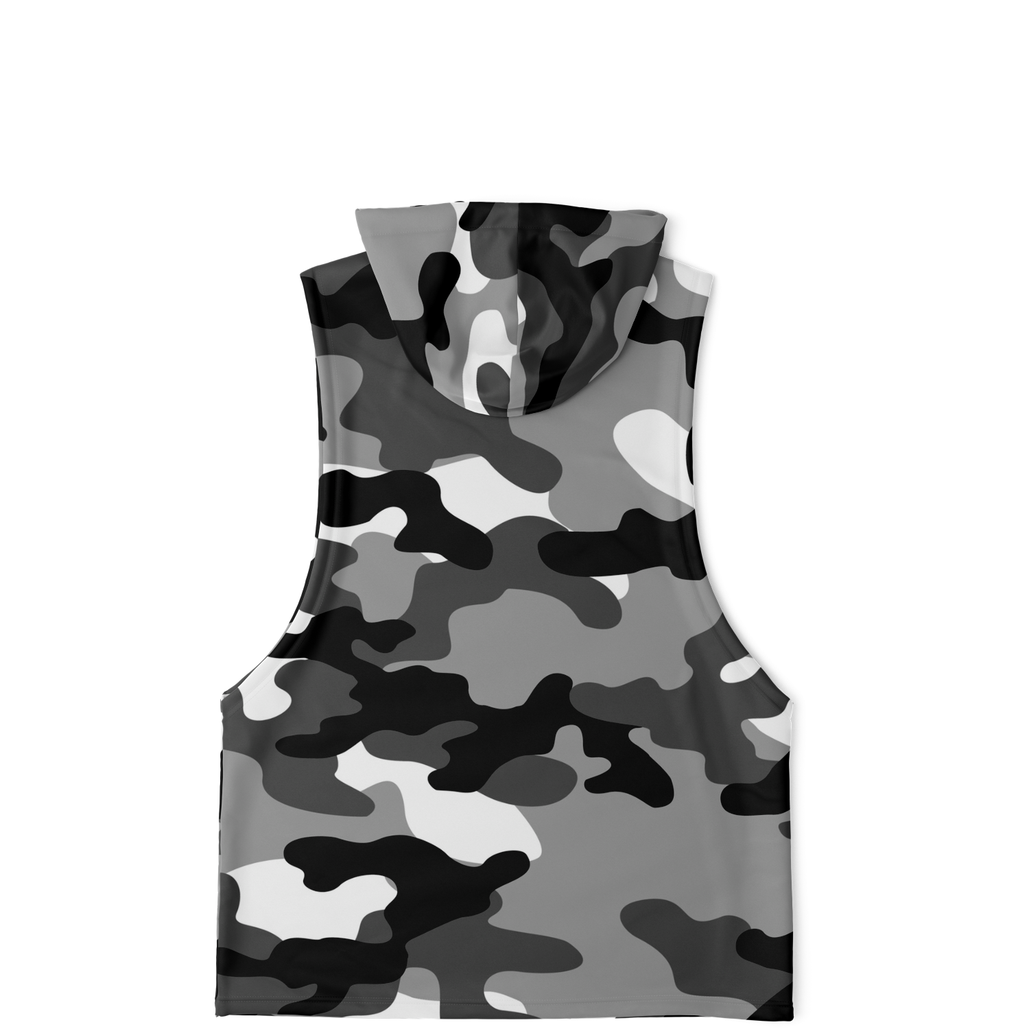 Sleeveless Hoodie | Black, White & Gray Camouflage