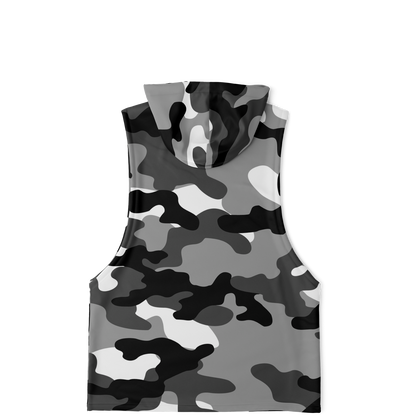 Sleeveless Hoodie | Black, White & Gray Camouflage