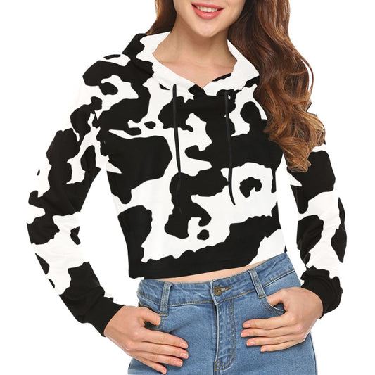 Cropped Camo Hoodie | Tight Fit | Black and White Cow Print