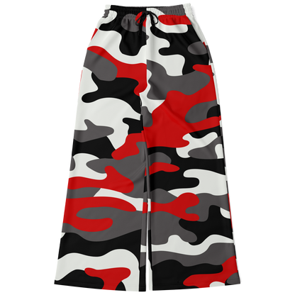 Camo Wide Leg Pants For Women | Red, Black & White Camouflage