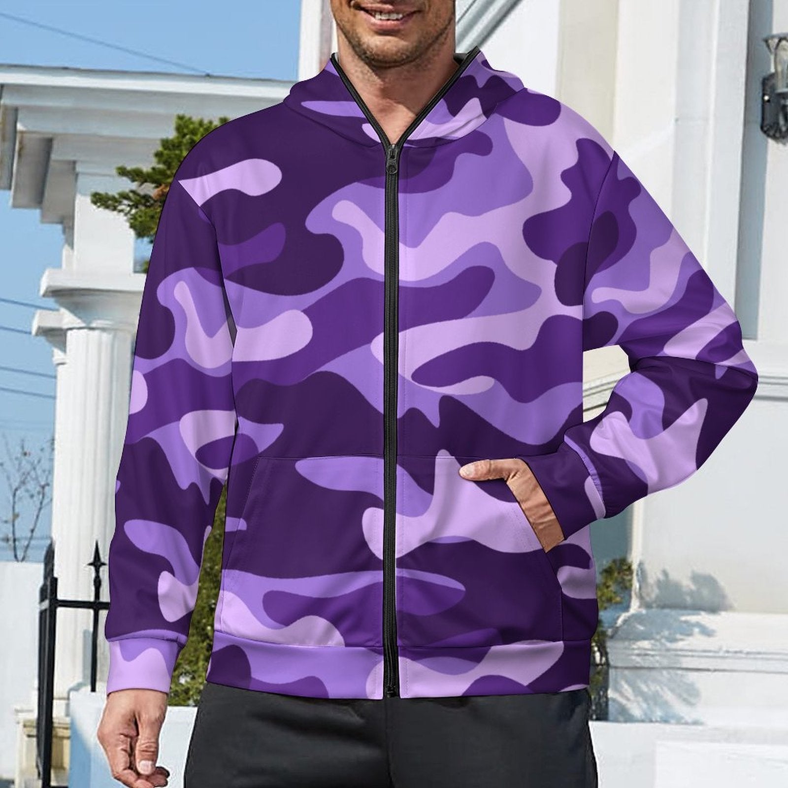 Zip up Camo Hoodie | Purple, Blue & Mauve Camouflage