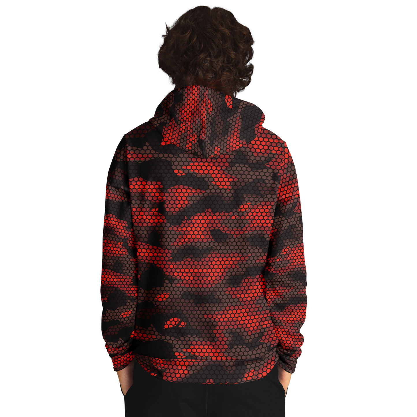 Red Camo Hoodie | Geometric Hive Camouflage Pattern