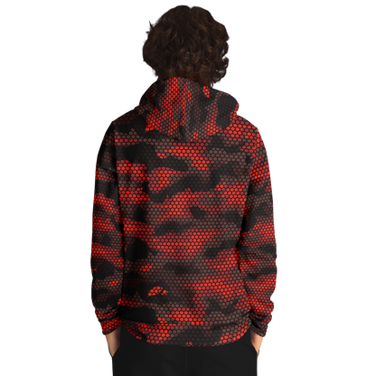 Red Camo Hoodie | Geometric Hive Camouflage Pattern