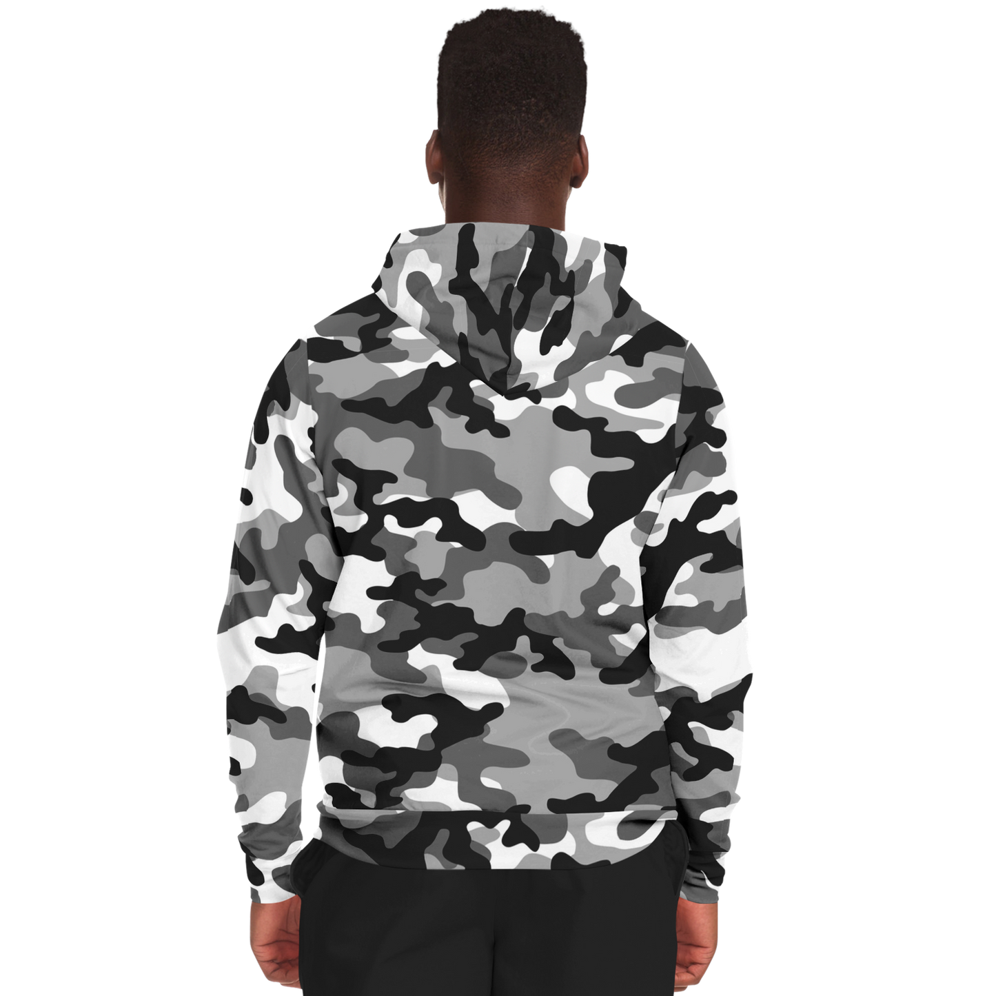 Zip-Up Hoodie | Gray, Black & White Camouflage