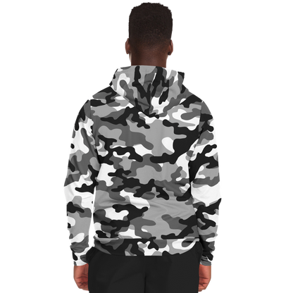 Zip-Up Hoodie | Gray, Black & White Camouflage