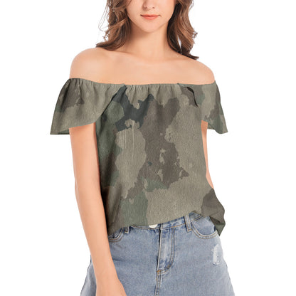 Off The Shoulder Camo Top | Dirty Brown Camouflage