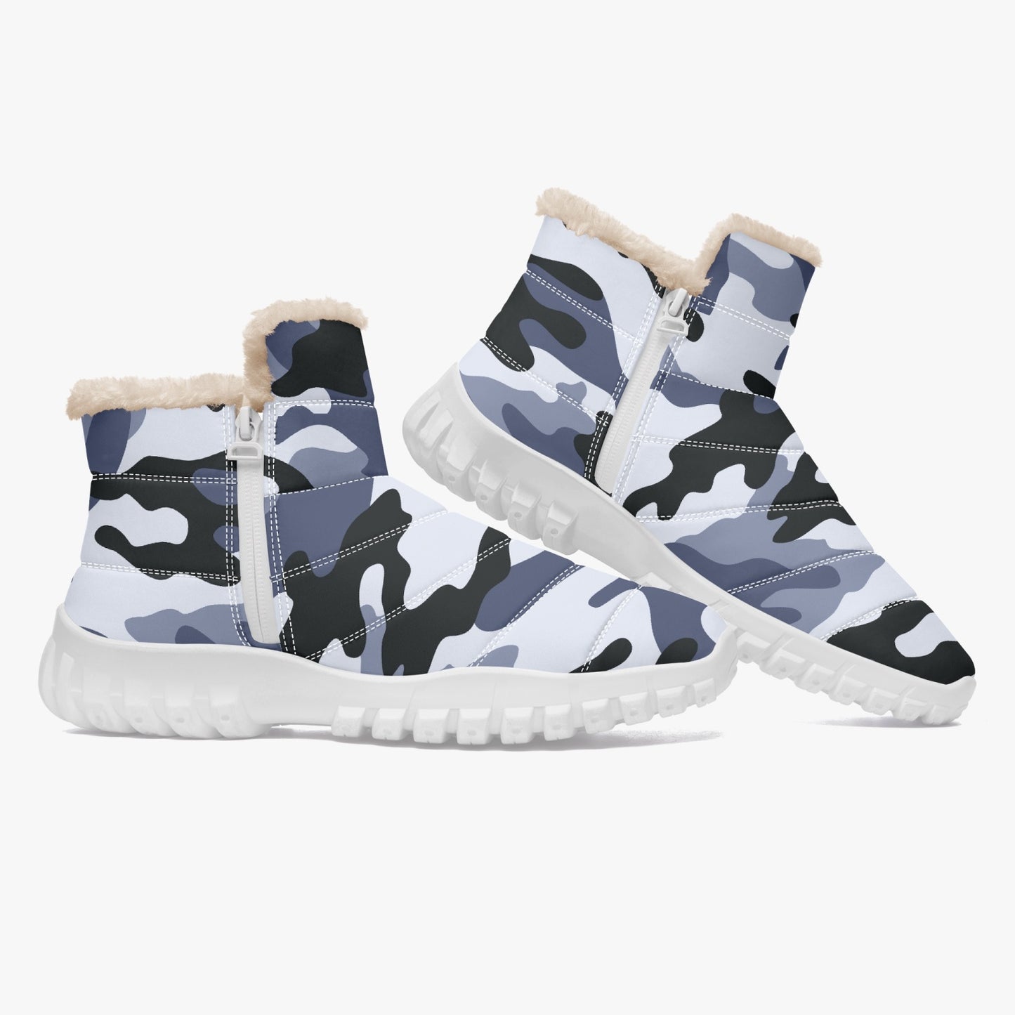 Camo Boots | Cotton-pad Fur Zipper Up | Light Blue