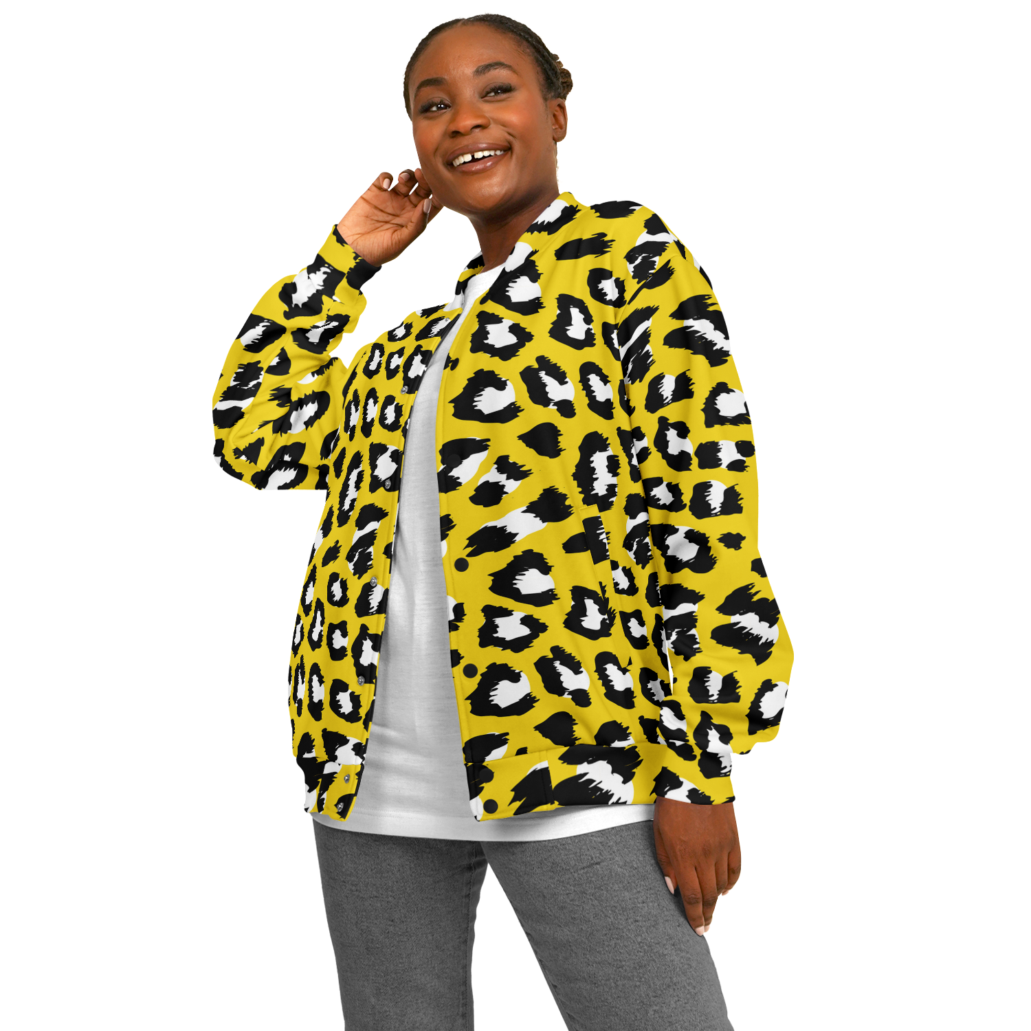 Baseball Jacket in Yellow & Black Leopard Pattern