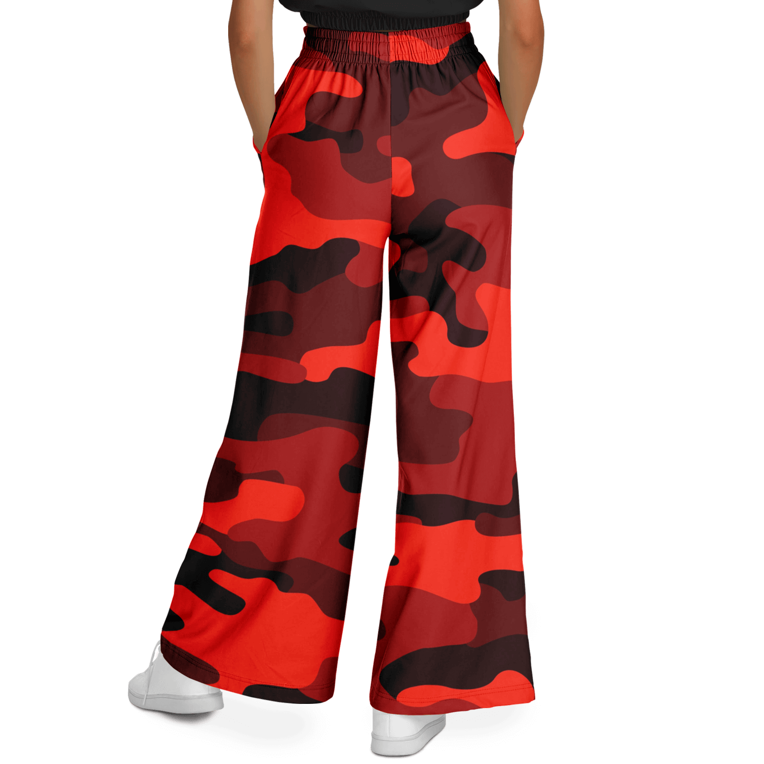 Camo Wide Leg Pants | Scarlet Red & Black Camouflage