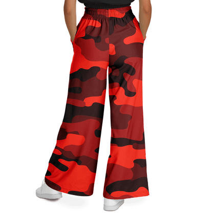 Camo Wide Leg Pants | Scarlet Red & Black Camouflage