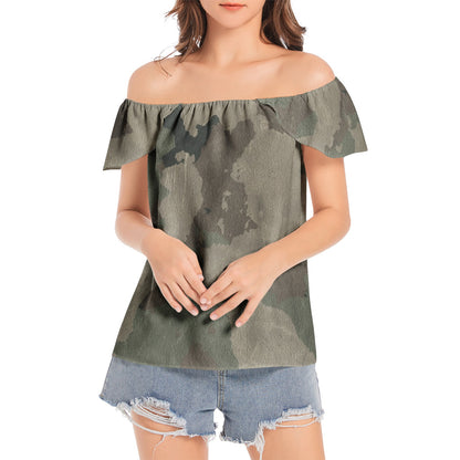 Off The Shoulder Camo Top | Dirty Brown Camouflage