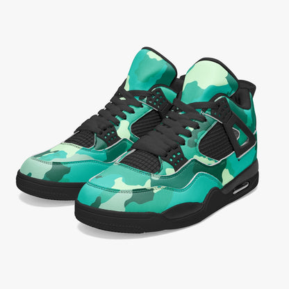 Camo Jordans AJ4 | Cyan Green Camouflage | Black Sole