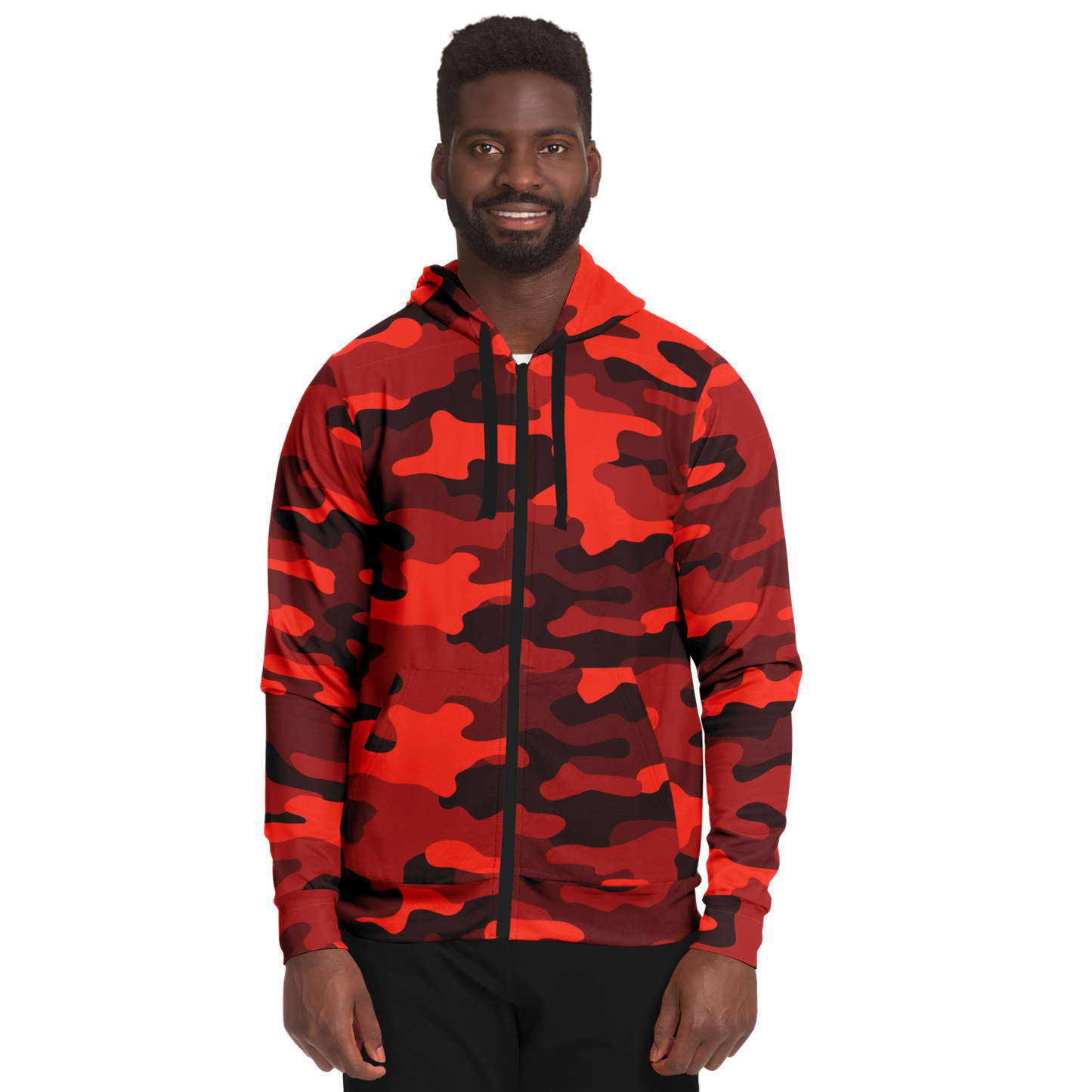 Zip-Up Hoodie | Scarlet Red & Black Camouflage