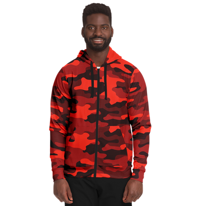 Zip-Up Hoodie | Scarlet Red & Black Camouflage