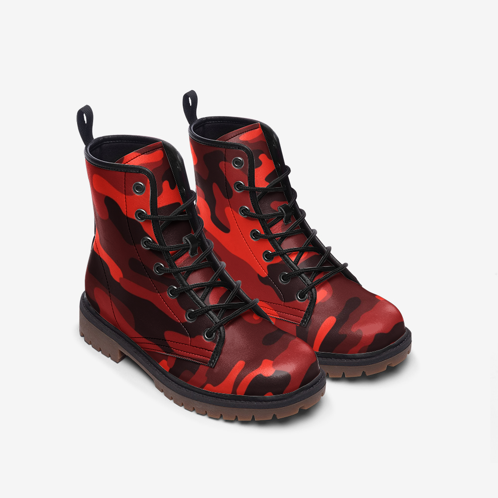 Camo Boots | Leather Camouflage in Scarlet Red and Black