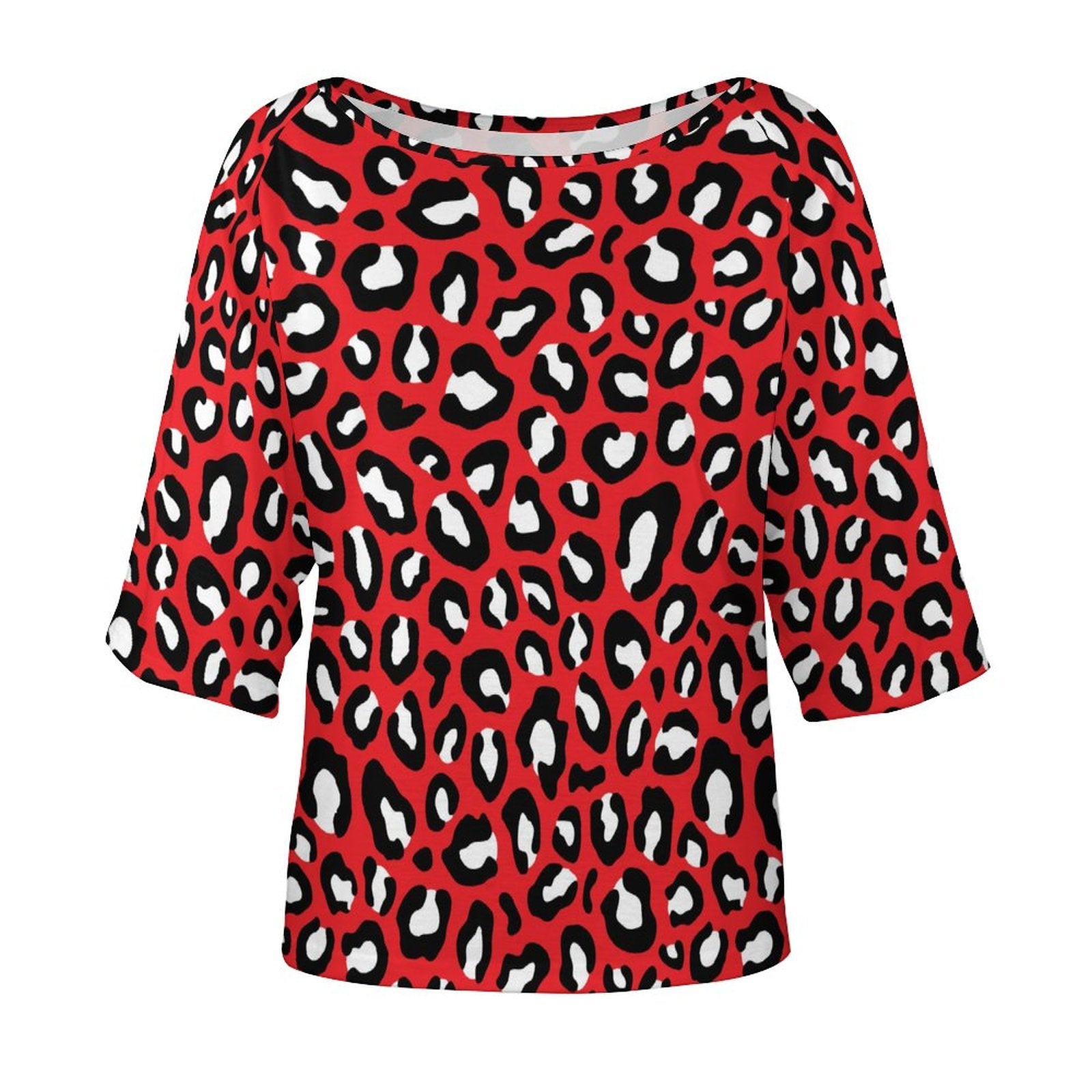 Leopard Print Shirt | Off The Shoulder Top | Red, Black and White