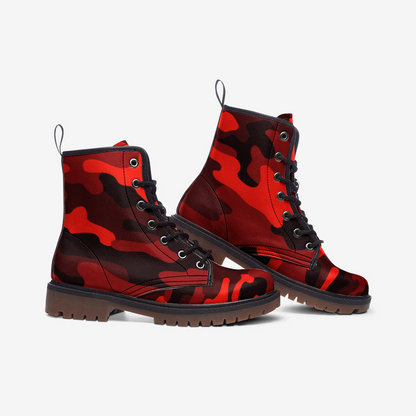 Camo Boots | Leather Camouflage in Scarlet Red and Black