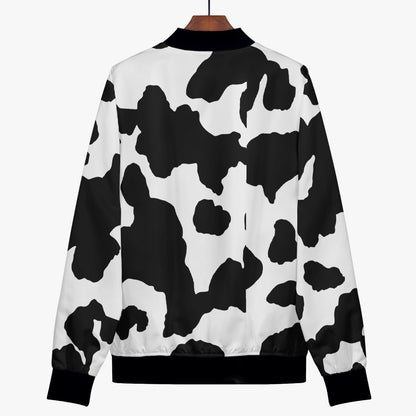 Women's Camo Bomber Jacket | Black and White Cow Print