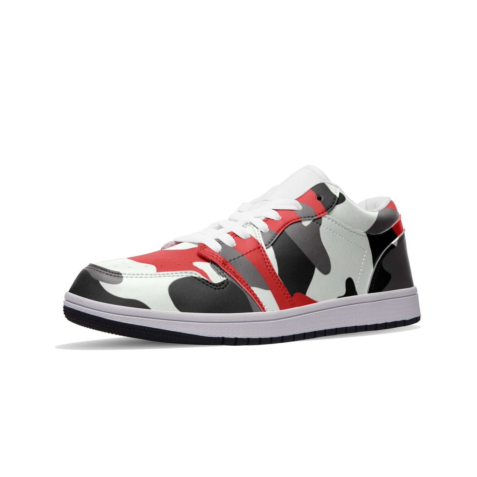 Camo Shoes | Red, Black, & White Low Top Leather Sneakers