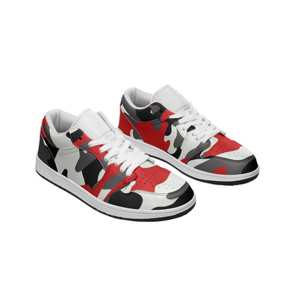 Camo Shoes | Red, Black, & White Low Top Leather Sneakers