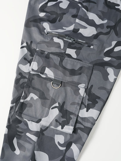 Men's Camo Cargo Pants with Flap Pockets & Invisible Zipper