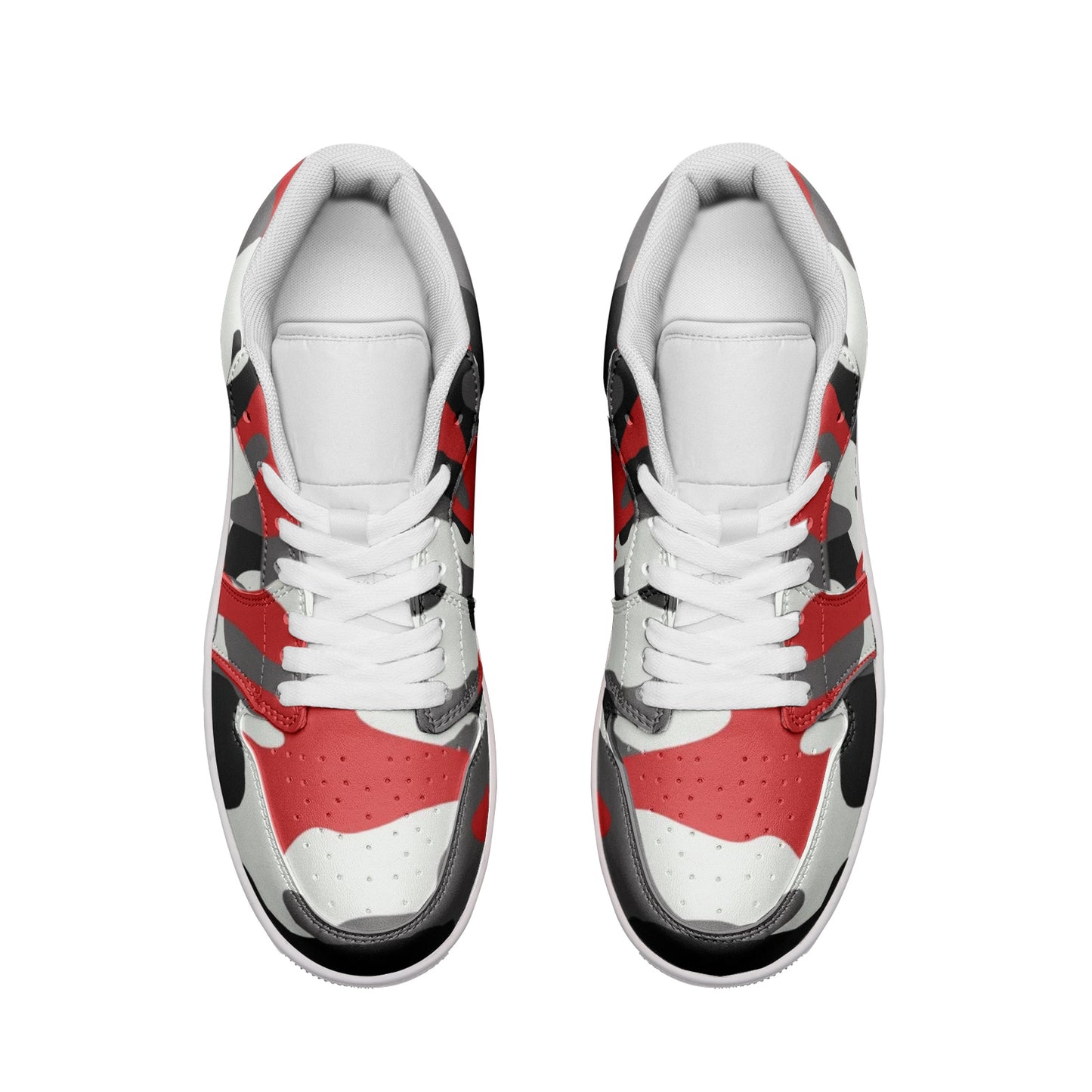 Camo Shoes | Red, Black, & White Low Top Leather Sneakers