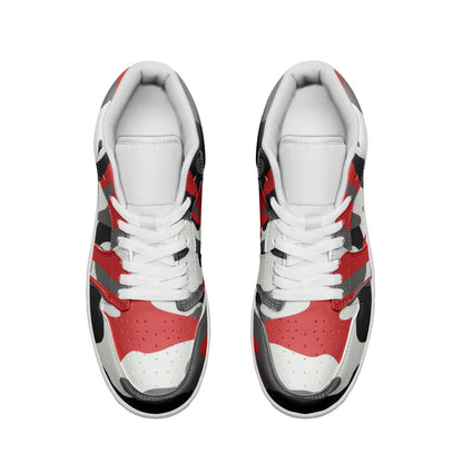 Camo Shoes | Red, Black, & White Low Top Leather Sneakers