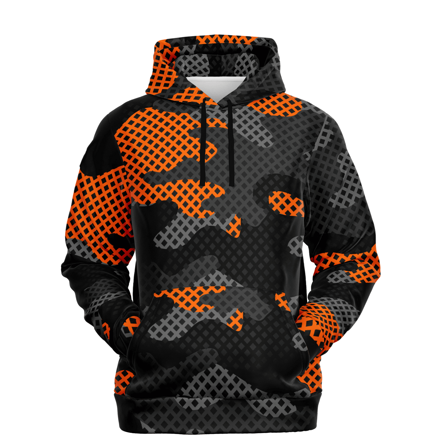 Camo Hoodie | Black & Orange Pixel Camouflage Pullover