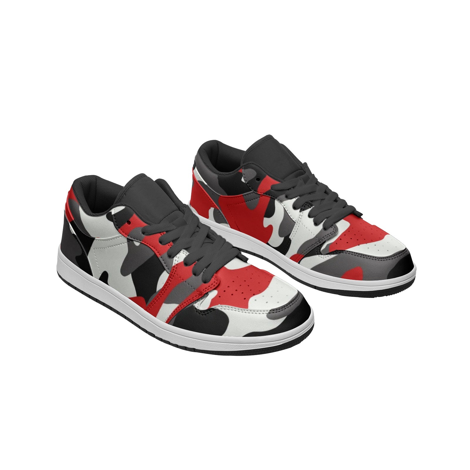 Camo Shoes | Red, Black, & White Low Top Leather Sneakers