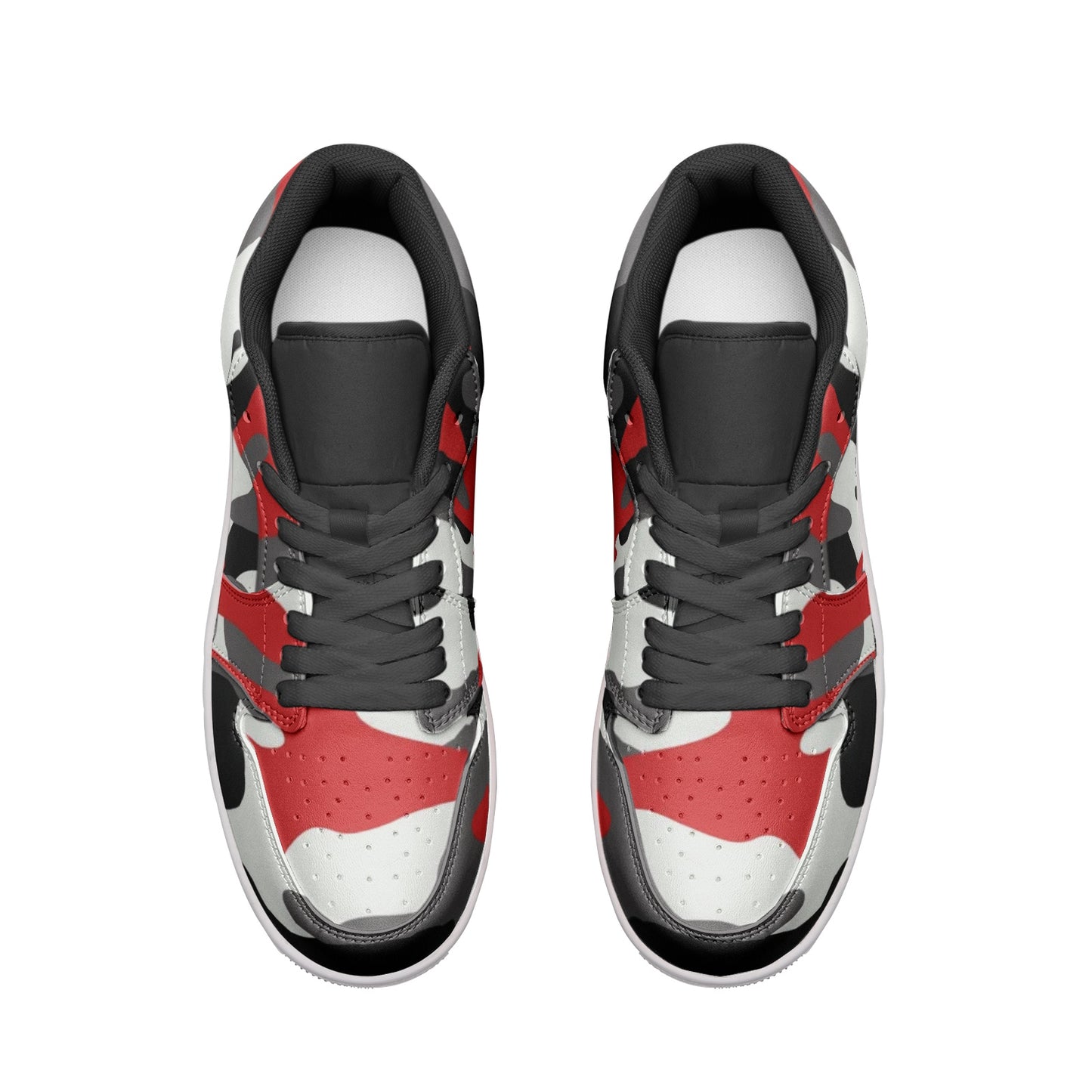 Camo Shoes | Red, Black, & White Low Top Leather Sneakers