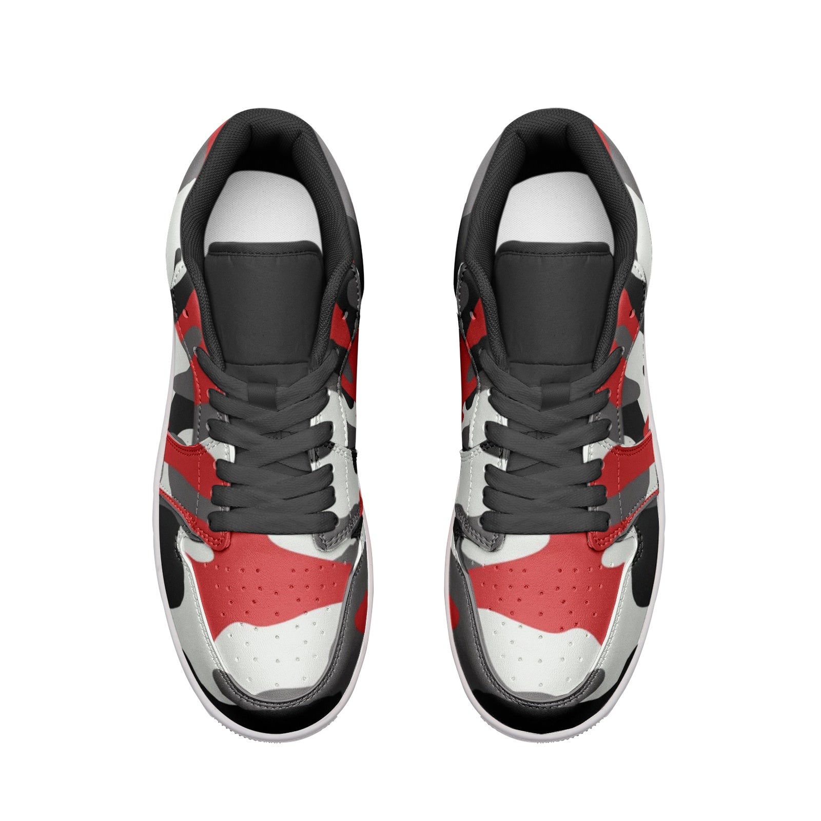 Camo Shoes | Red, Black, & White Low Top Leather Sneakers