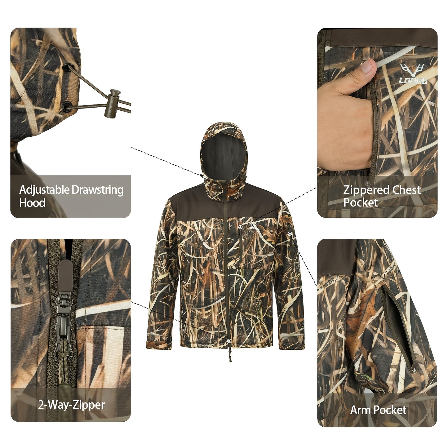 Men's Camo Jacket | Dark Brown | Hooded Outdoor Gear