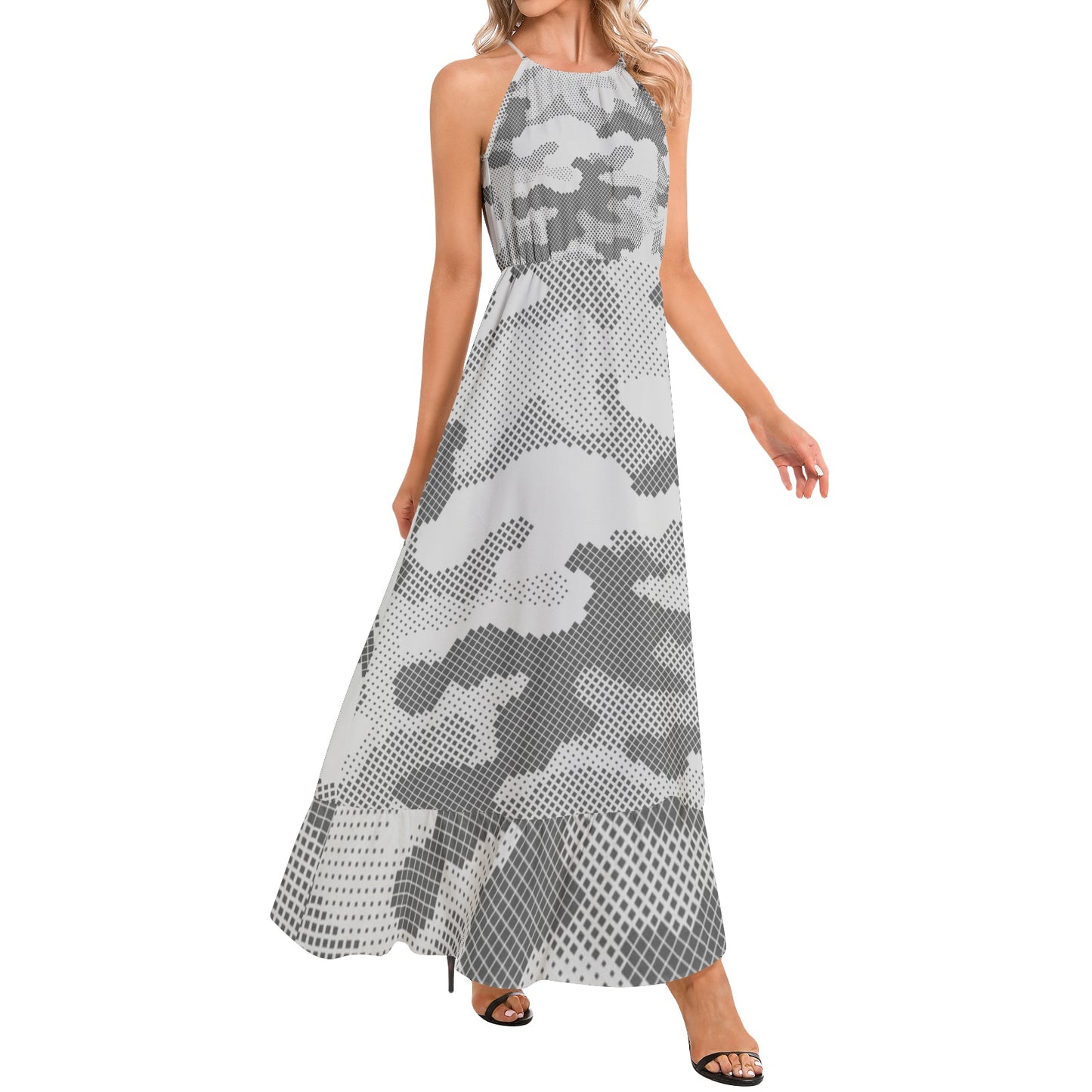 Camo Maxi Dress | Digital Gray Camouflage | Ruffle Hem