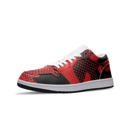 Camo Sneakers | Black & Red Pixel | Unisex Low Top Leather