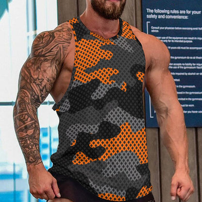 Camo Tank Top | Black & Orange Pixel Camouflage