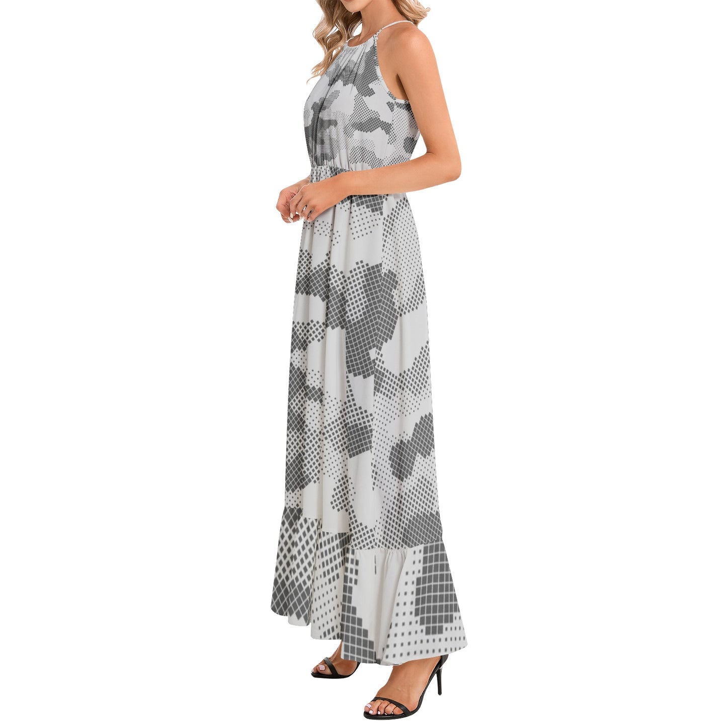 Camo Maxi Dress | Digital Gray Camouflage | Ruffle Hem