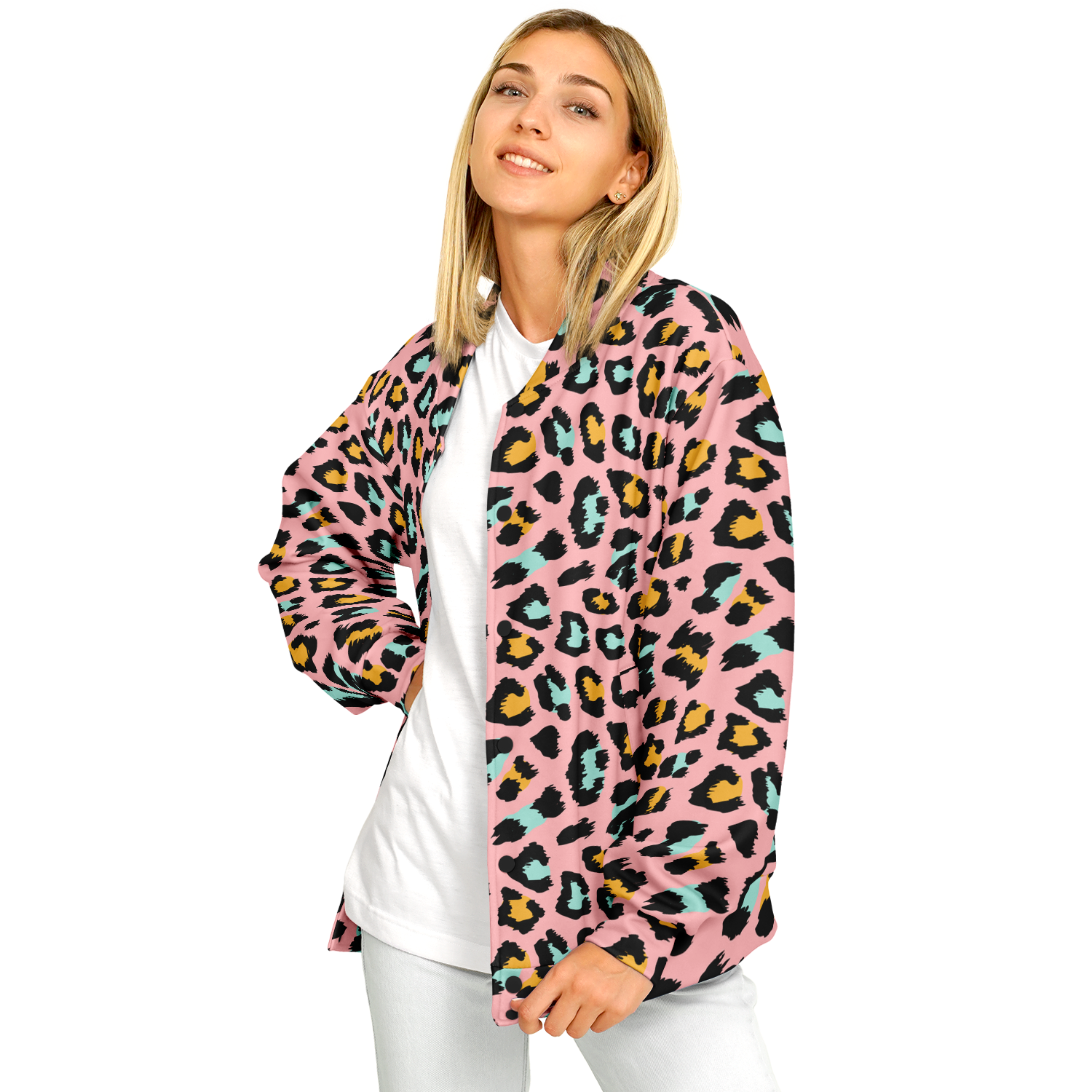 Pink Panther Baseball Jacket | Leopard Print in Black & Yellow